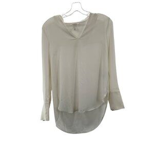 H&M V-Neck Long Sleeve Semi Sheer Blouse Ivory Womens Size 2 Hi Low